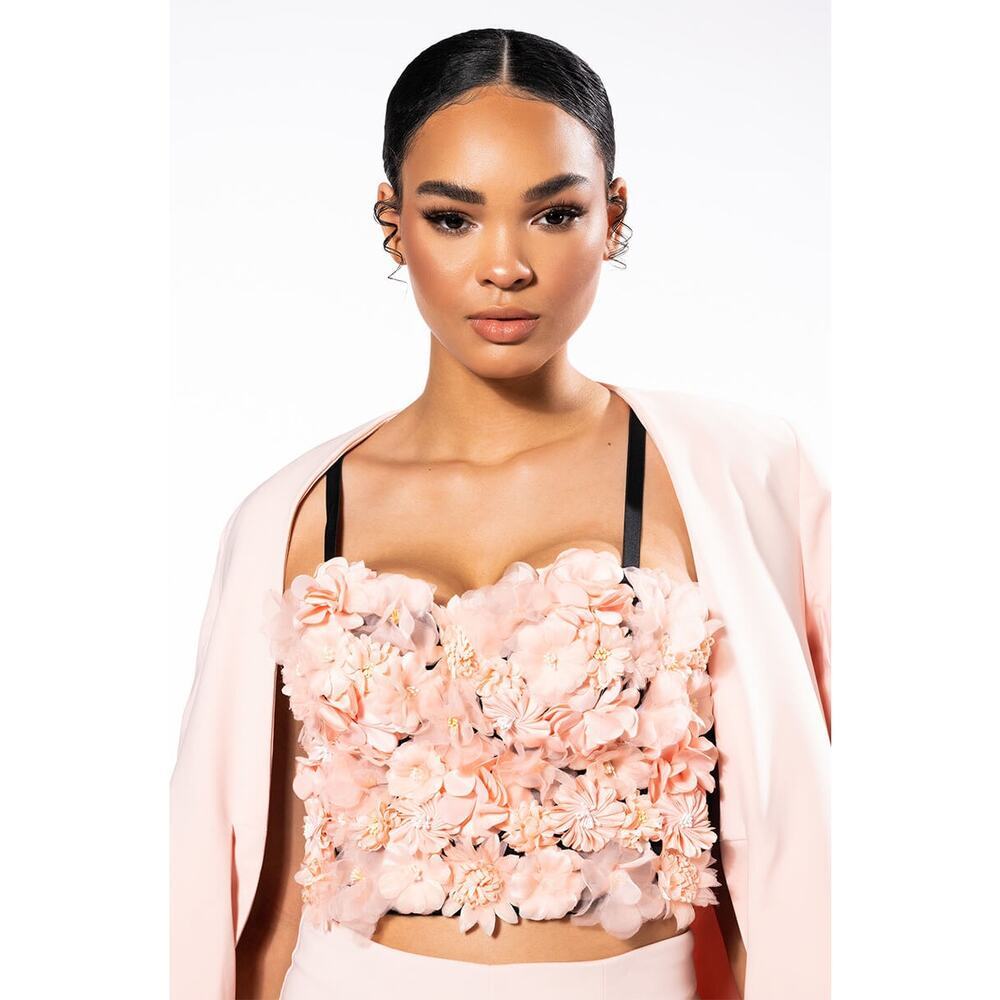 Akira Crop Top Full Bloom Floral Back Hook Eye Pink Black Size Small